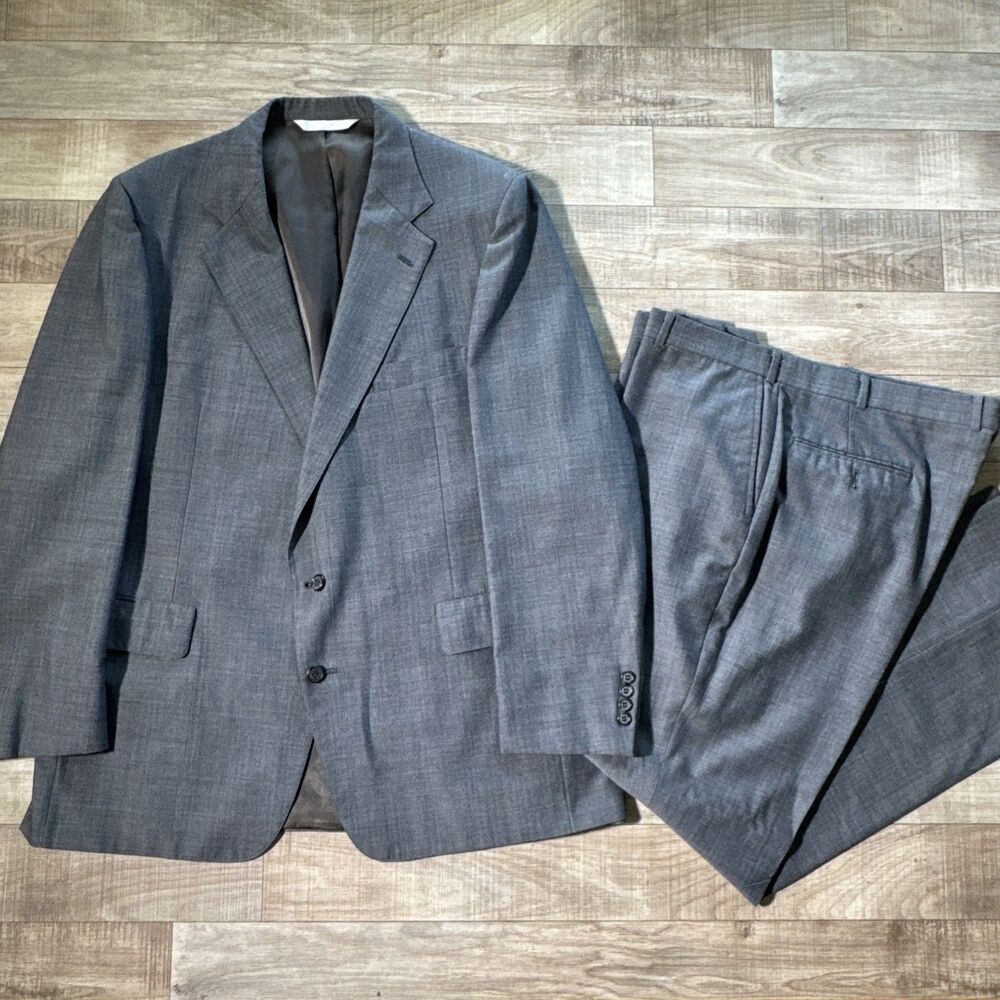 Christian Brooks Mens Gray Stripe 2pc Suit Blazer Sport Coat 46R Pants